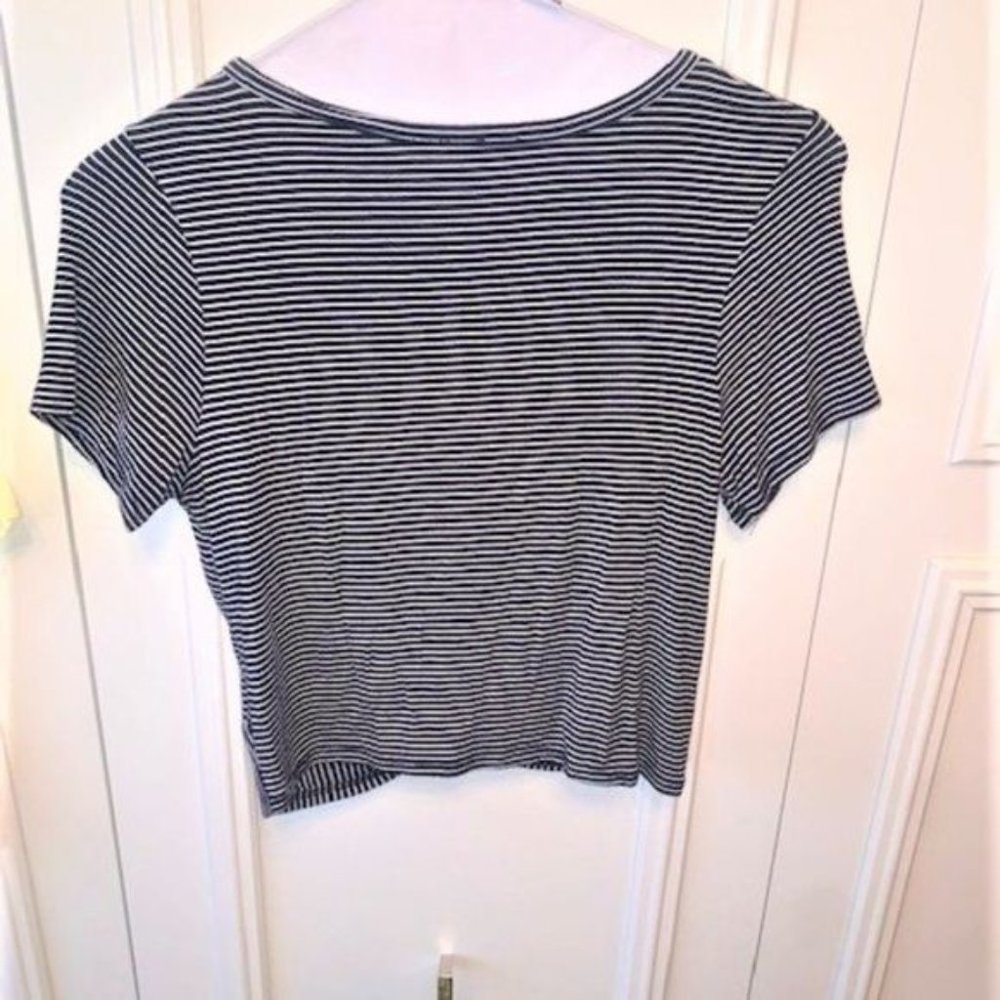 Set 2 Yellow front tie/B&W stripe front knot crop top tee - Picture 8 of 8